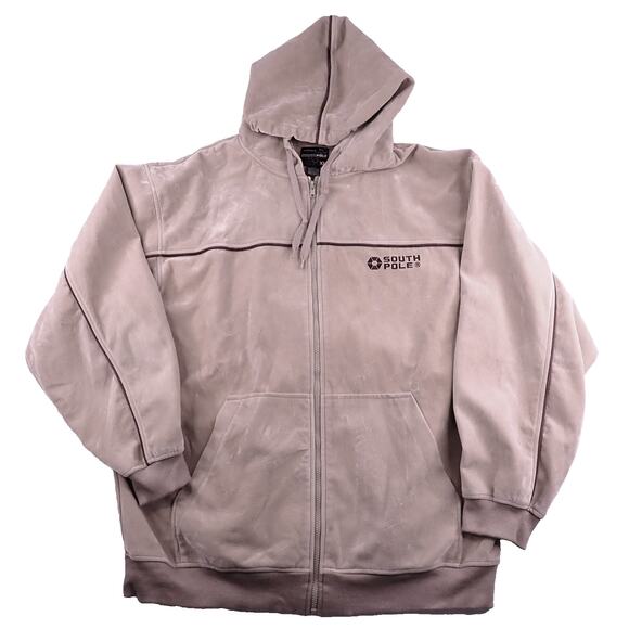 VTG Southpole 90's Heavy Jacket Mens Tan XL Velvet Type Hoodie Full Zip RN8262B - Picture 1 of 12
